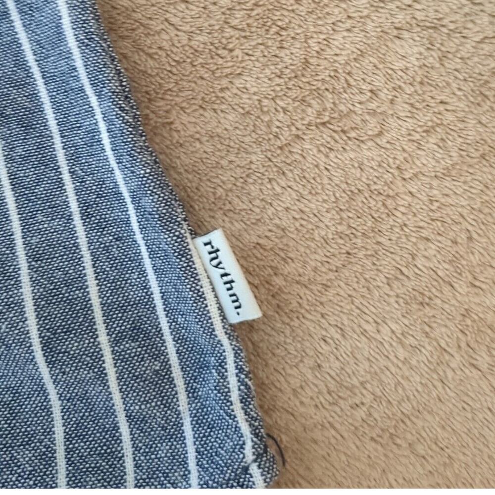 Rhythm. made For adventure Dress Linen Blend Denim Blue Stripe Sleeveless V Neck - Picture 9 of 13